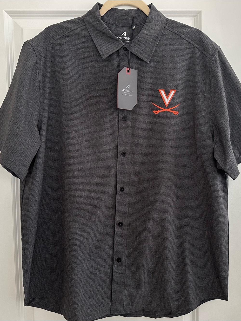 Virginia Cavaliers Antigua Football Grey Active Short Sleeve Button Down Shirt